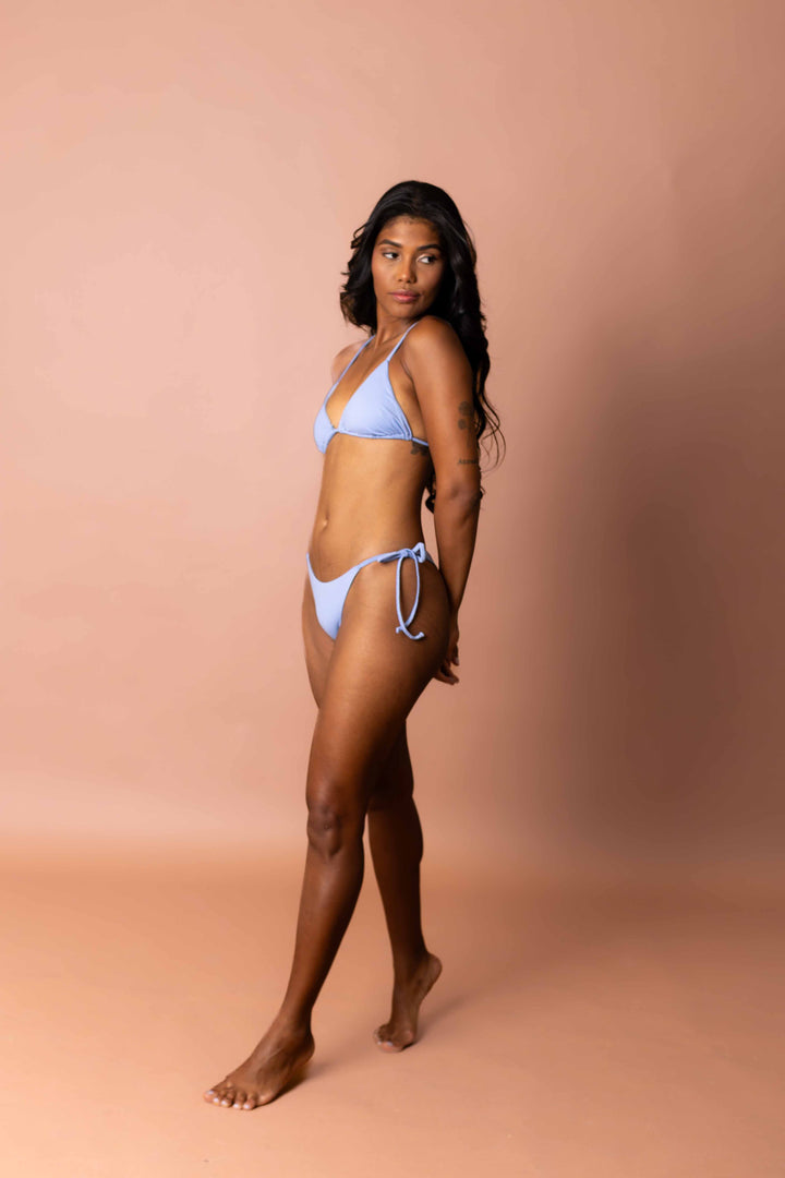 Biquini cortininha azul lacinho alças fixas Mania D´água