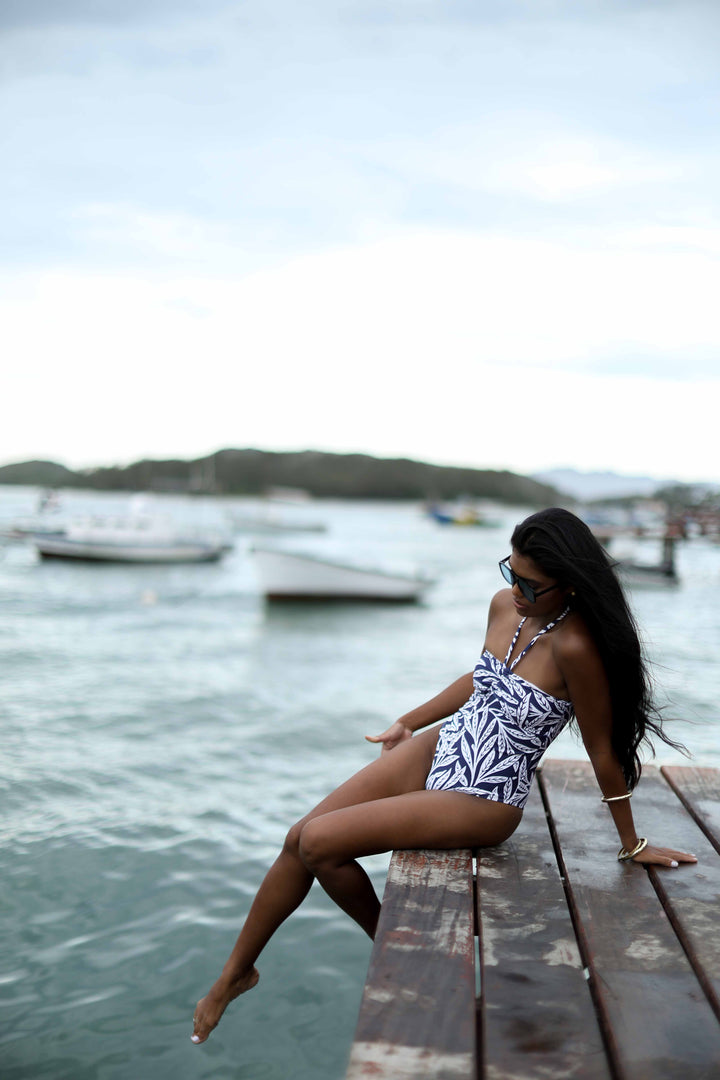 Maiô Tomara-Que-Caia estampado drapeado ajustável Mania D'água