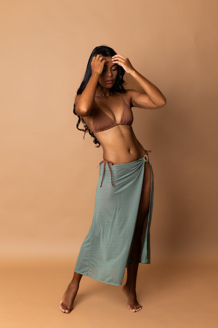 Saida de praia verde saia midi fenda pareo